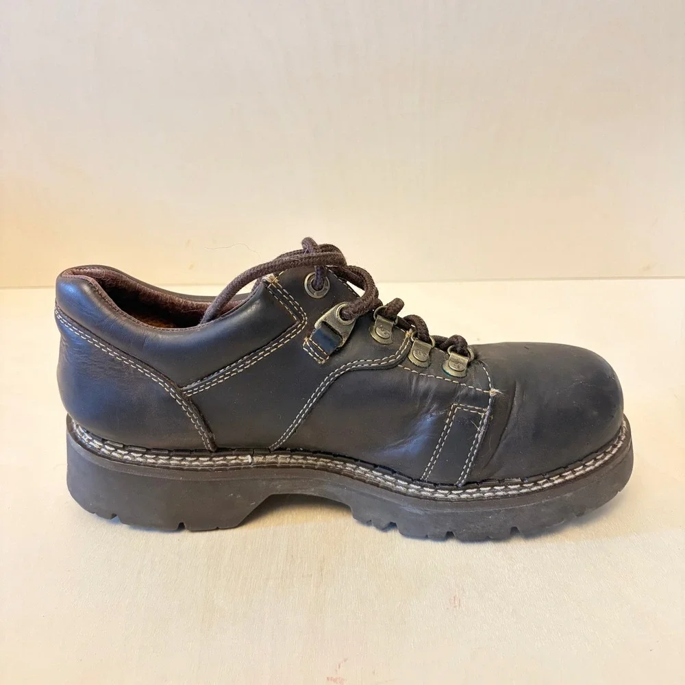 New Terrain Mens 11 Leather Steel Toe Work Boots Brown Lace Up Safety Shoes NT